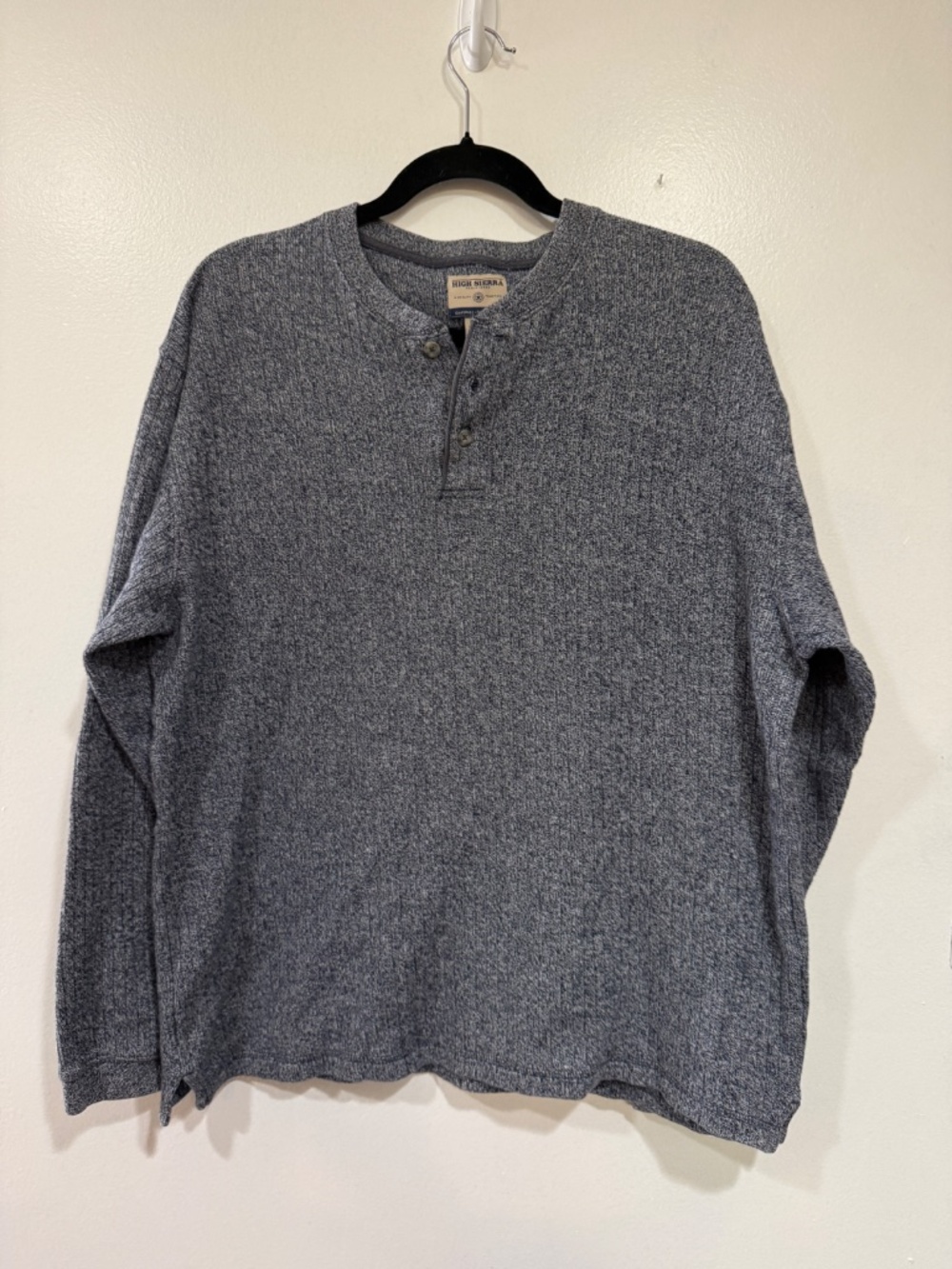 High Sierra Vtg Men M Henley Sweater 100 Cotton Blue Ribbed Knit Layering Dexter